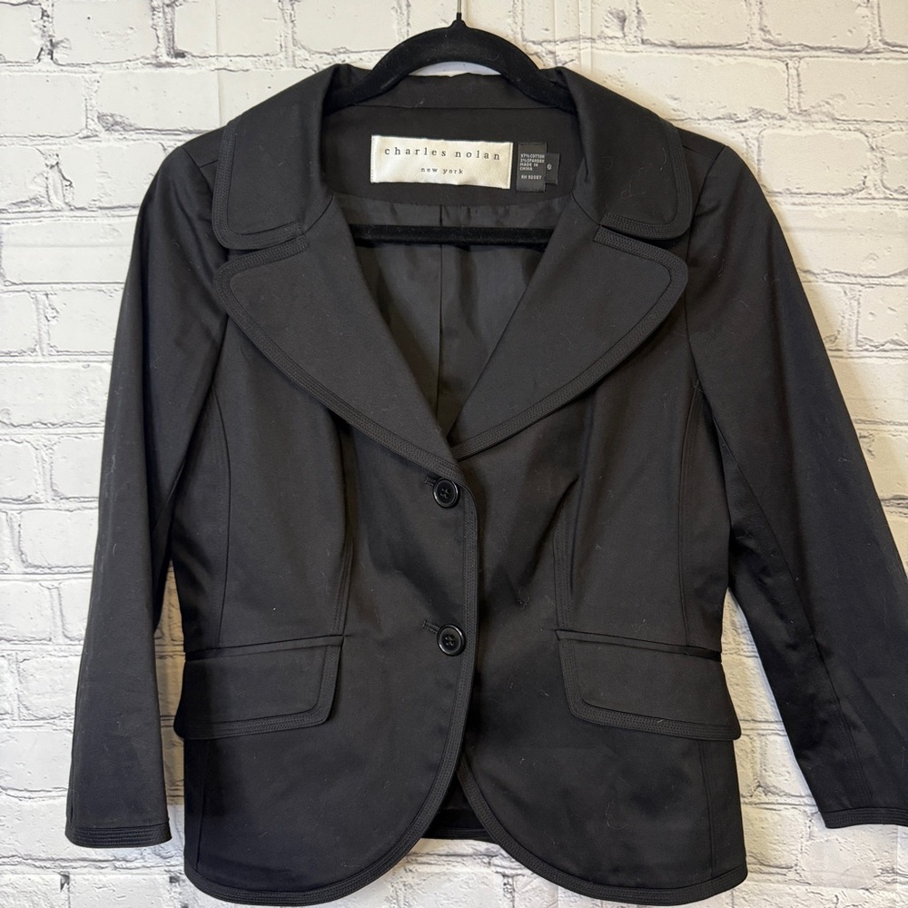Charles Nolan New York Black Stretch Blazer Women’s 6 Tailored Jacket Designer